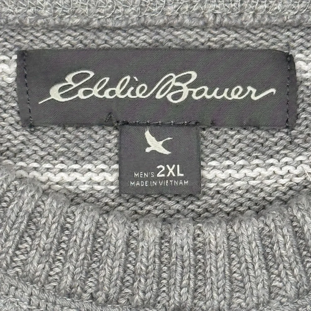 Eddie Bauer Sweater Mens 2XL Gray Striped 100% Cotton Crew Neck Casual Pullover - Picture 3 of 9